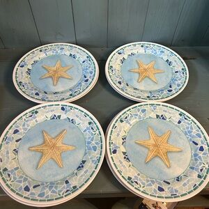 Coastal Starfish Blue  Dinner Melamine Plates - Set of 8